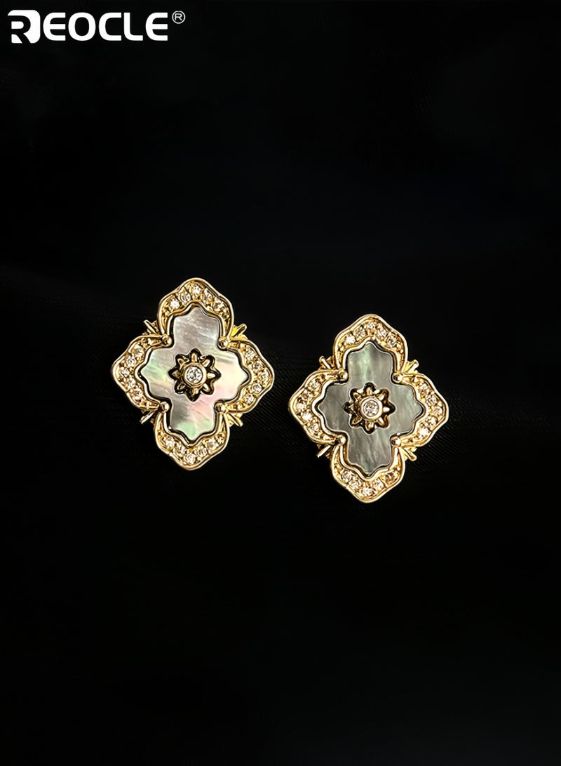 ريوكل أقراط نسائية عتيقة على شكل صدفة بتصميم زيركون ميكرو باف من الفضة الاسترلينية بأزرار مصنوعة يدويًا لتكون مثالية للارتداء الأنيق - Image 5