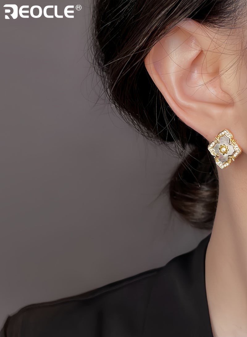 ريوكل أقراط نسائية عتيقة على شكل صدفة بتصميم زيركون ميكرو باف من الفضة الاسترلينية بأزرار مصنوعة يدويًا لتكون مثالية للارتداء الأنيق - Image 4