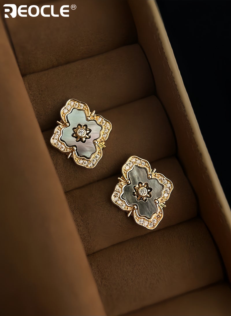 ريوكل أقراط نسائية عتيقة على شكل صدفة بتصميم زيركون ميكرو باف من الفضة الاسترلينية بأزرار مصنوعة يدويًا لتكون مثالية للارتداء الأنيق - Image 1