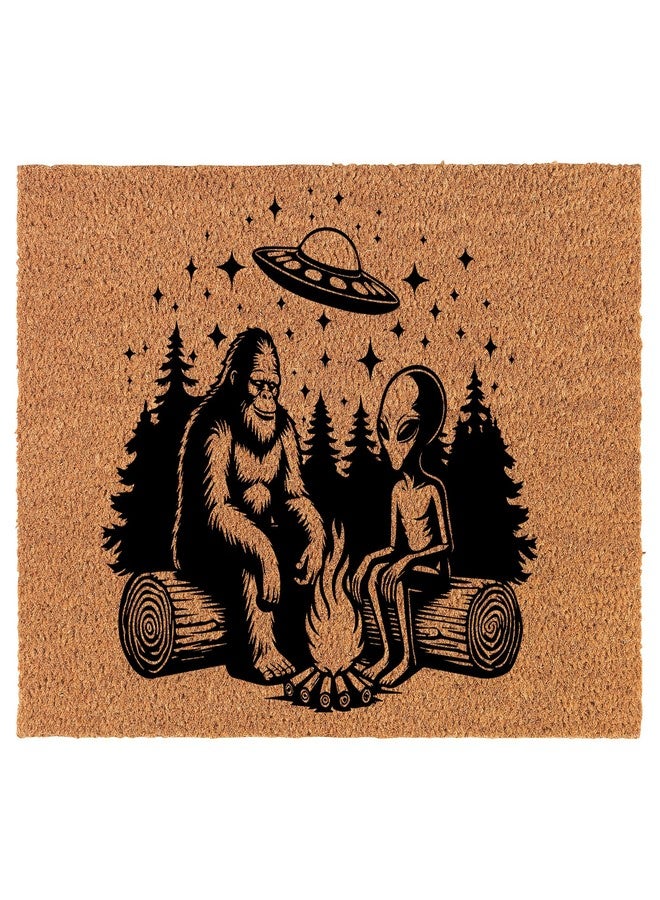 mip Welcome Doormat Coco Coir Door Mat Gift Bigfoot Alien UFO Campfire Funny (30" x 18") - Image 1