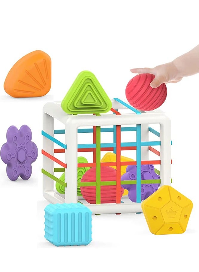 AMERTEER Colorful Cube Sorter with 6 Multi Sensory Shapes Toddler Developmental Learning Toys for Ages 6-18 Months. - Image 1