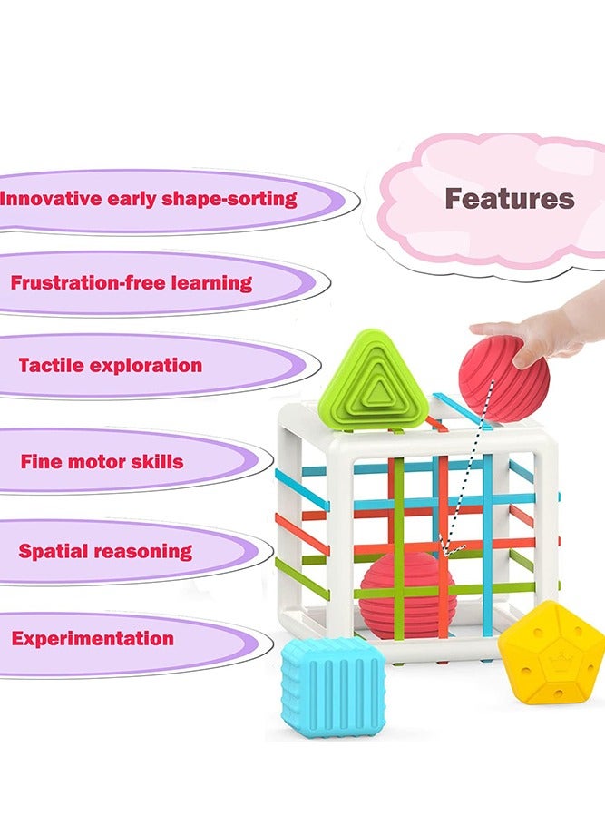 AMERTEER Colorful Cube Sorter with 6 Multi Sensory Shapes Toddler Developmental Learning Toys for Ages 6-18 Months. - Image 3