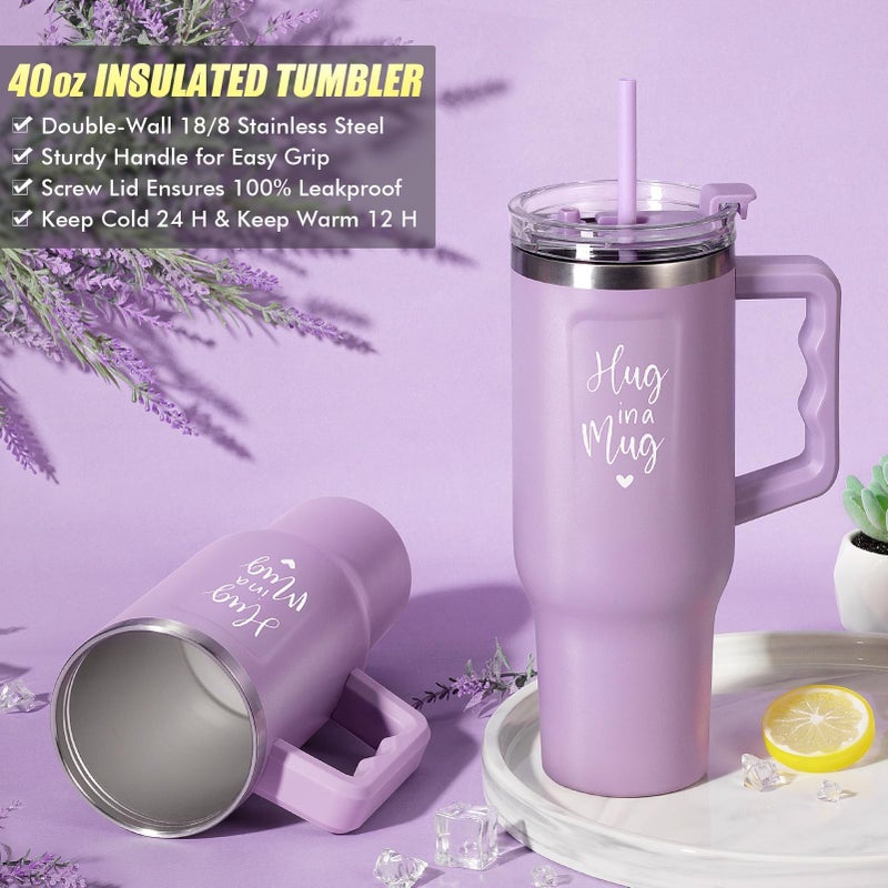 Qinline Birthday Gifts for Women Self Care Get Well Soon Gifts, Lavender Relaxing Spa Bath Gift Basket Care Package w/ Flannel Blanket 40 OZ Tumbler, Mother's Day Gift for Mom Her Wife Girlfriend Grandma - Image 4