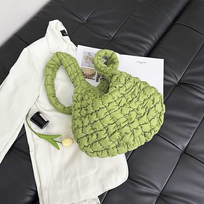 Korean Pleated Cloud Puffer Tote Crossbody Bag Light green