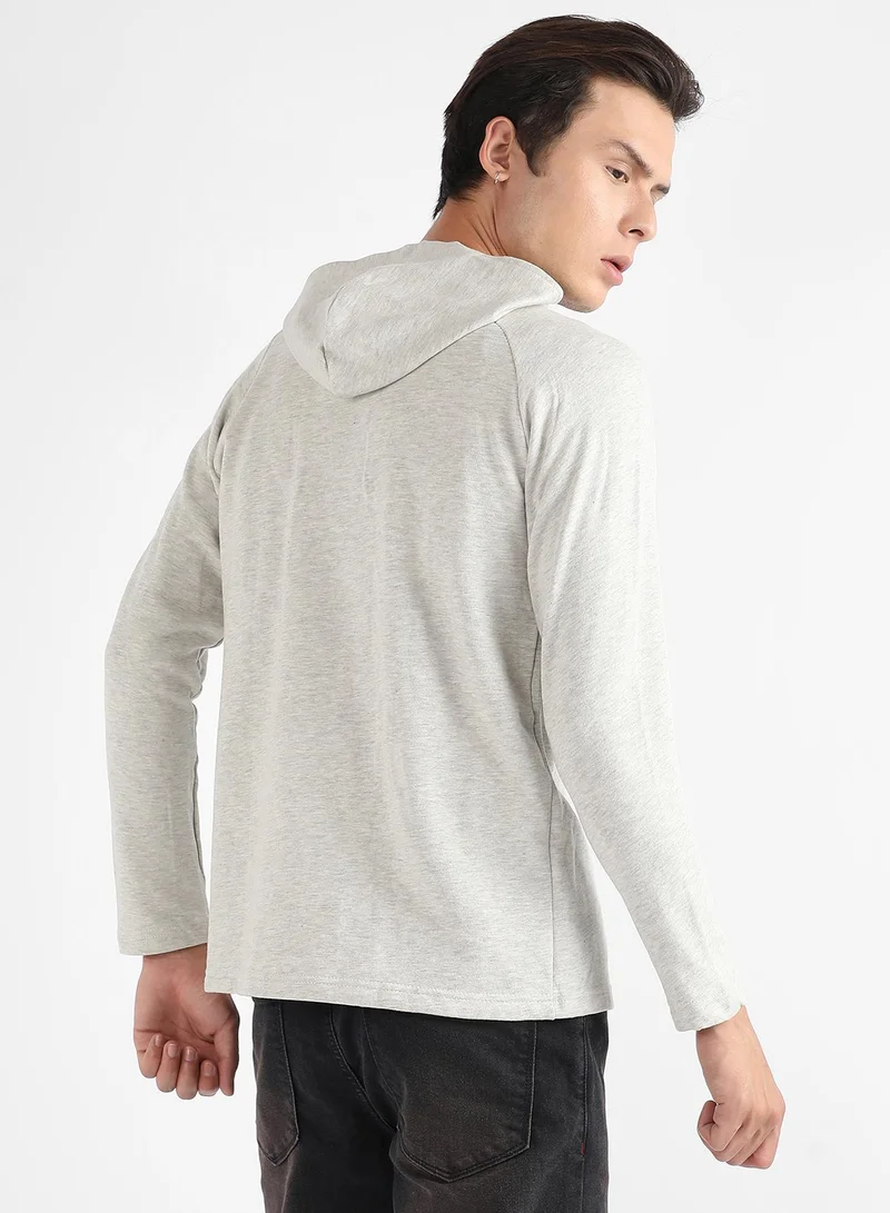 Campus Sutra Men's Light Grey Double-Breasted Jacket With Hoodie