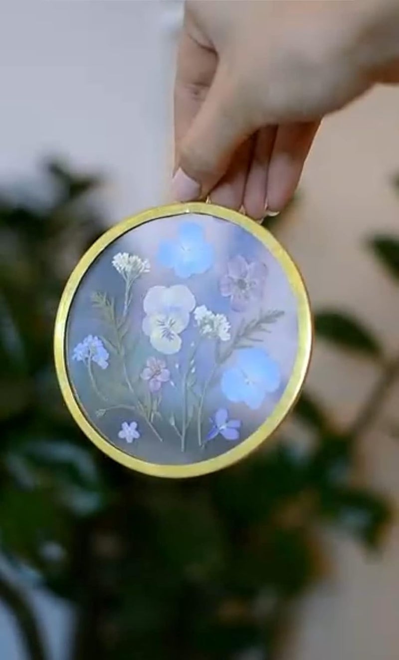 Spaziomaker Collections Wall Hanging Round Glass Photo Frame 4 Brass Material for Dried Pressed Flowers Double Glass Floating Frame for Gifting on Birthday Wedding Anniversary Pack of 1 - Image 2