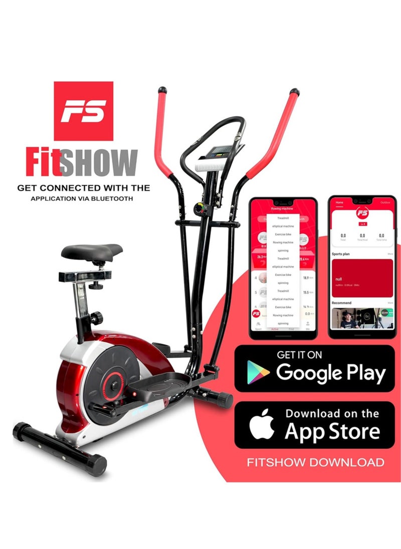 Sky Land 2-in-1 Elliptical Trainer & Exercise Bike | Magnetic Resistance Cross Trainer with Digital Monitor, 8-Level Control | Home Cardio Workout Machine EM-1202 (Red)  - Image 2