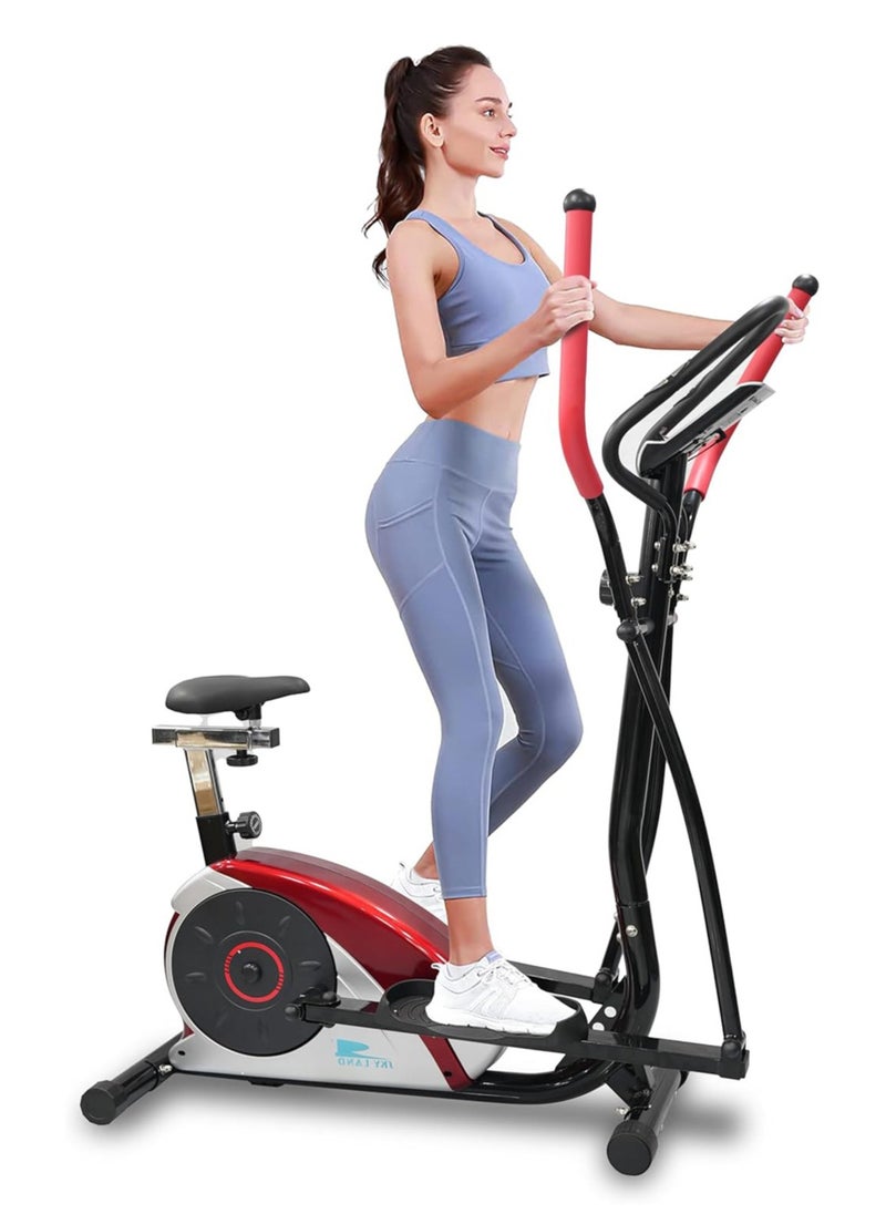 Sky Land 2-in-1 Elliptical Trainer & Exercise Bike | Magnetic Resistance Cross Trainer with Digital Monitor, 8-Level Control | Home Cardio Workout Machine EM-1202 (Red)  - Image 1