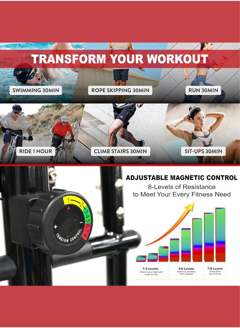 Sky Land - 2-in-1 Elliptical Trainer & Exercise Bike | Magnetic Resistance Cross Trainer with Digital Monitor, 8-Level Control | Home Cardio Workout Machine EM-1202 (Red) - Image 1