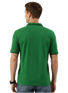 Peter England Peter England Men's Snug Fit Solid Polo T-Shirt with Coloured Collar Tipping| Cotton Rich| Premium Pique Weave Green  - Image 3