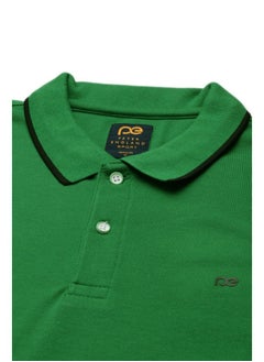 Peter England Peter England Men's Snug Fit Solid Polo T-Shirt with Coloured Collar Tipping| Cotton Rich| Premium Pique Weave Green  - Image 4