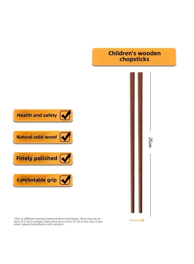 Portable Chopsticks Household Solid Wood Chicken Wings Wooden Paint-free Wax-free Children's Kindergarten Children's Short Chopsticks Baby's Wooden Chopsticks-Color:Red Sandalwood Regular Chopsticks/25cm  - Image 1