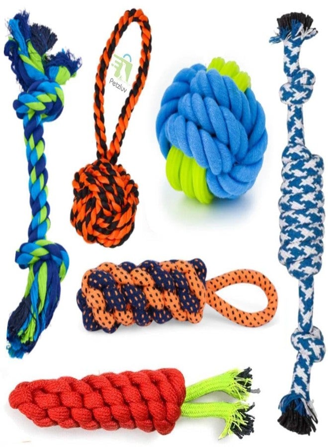 PETZLUV Dog Toys + Dog Chew Toys + Puppy Teething Toys + Rope Dog Toy + Dog Toys for Small to Medium Dog Toys + Dog Toy Pack + Tug Toy + Dog Toy Set + Washable Cotton Rope for Dogs(Pack of 6) - Image 1