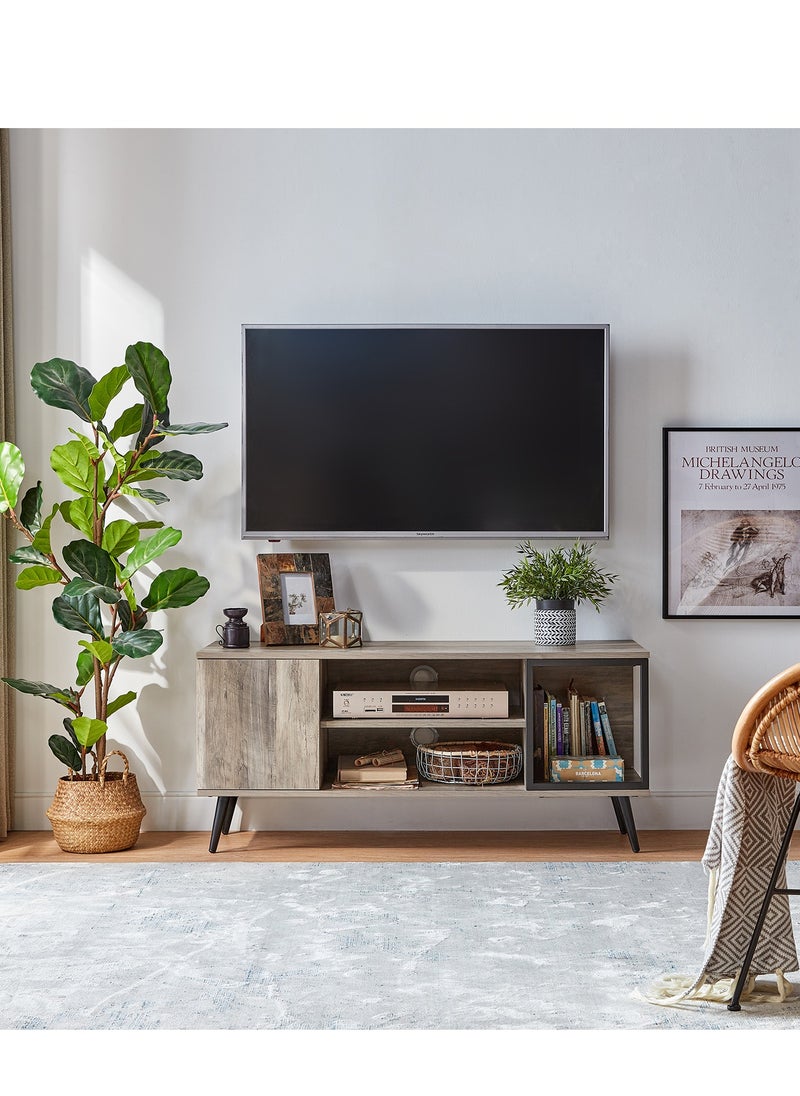 LINSY HOME LINSY HOME - T-V Stand , Storage Cabinet for Bedroom, Living Room, Nursery, Entryway , Sturdy Steel Frame, Light Grey Color, 110L*40W* 50H cm  - Image 1