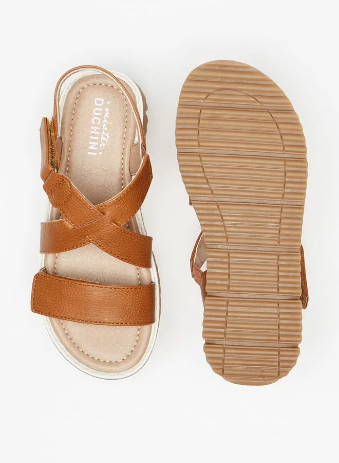 سيد دوتشيني Boys Textured Cross Strap Sandals with Hook and Loop Closure
