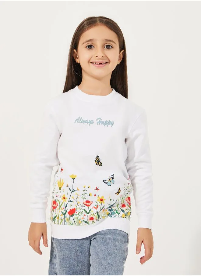 Styli Butterfly Print Longline Sweatshirt