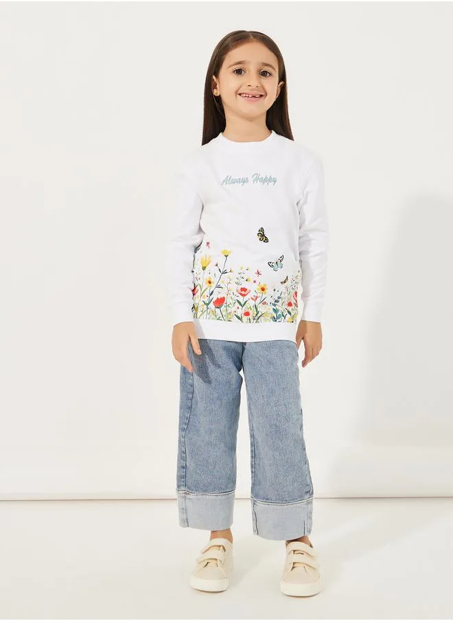 Styli Butterfly Print Longline Sweatshirt