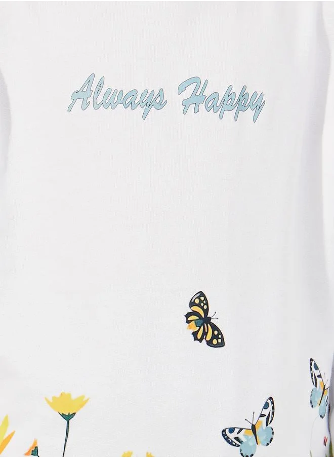 Styli Butterfly Print Longline Sweatshirt
