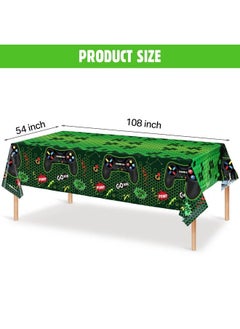 Tatuo 3 Pcs Video Game Table Cover Video Game Birthday Decoration Game Theme Plastic Table Cloth Party Supplies For Boys Girls Kids Player Geek Party Decorations 54 X 108 Inch (Green Classic Style)  - Image 3