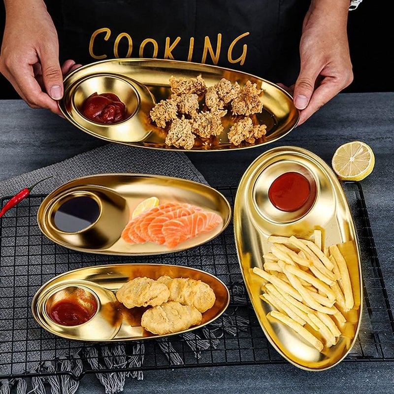 DHAVL Stainless Steel Oval Snack Plate Gold - Image 5