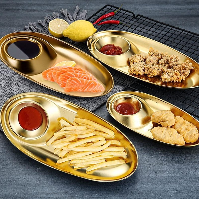 DHAVL Stainless Steel Oval Snack Plate Gold - Image 3