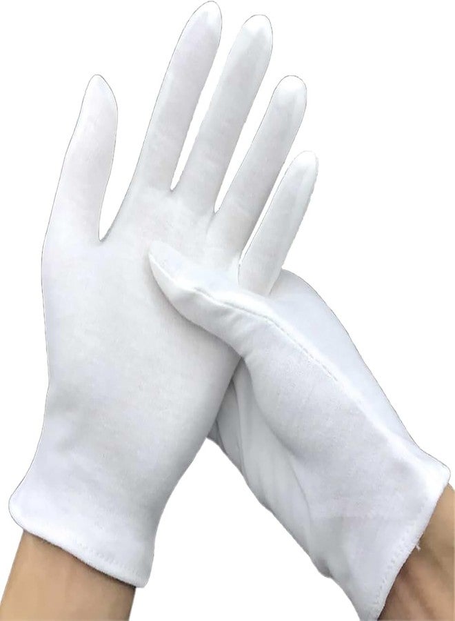 PQJSJDR 12 Pairs White Cotton Gloves for Women and Men, Premium Thick Cotton Gloves for Dry Hands Sleeping, Moisturizing Eczema Gloves Overnight, Work Gloves for Coin Jewelry Service, Reusable & Washable - Image 1
