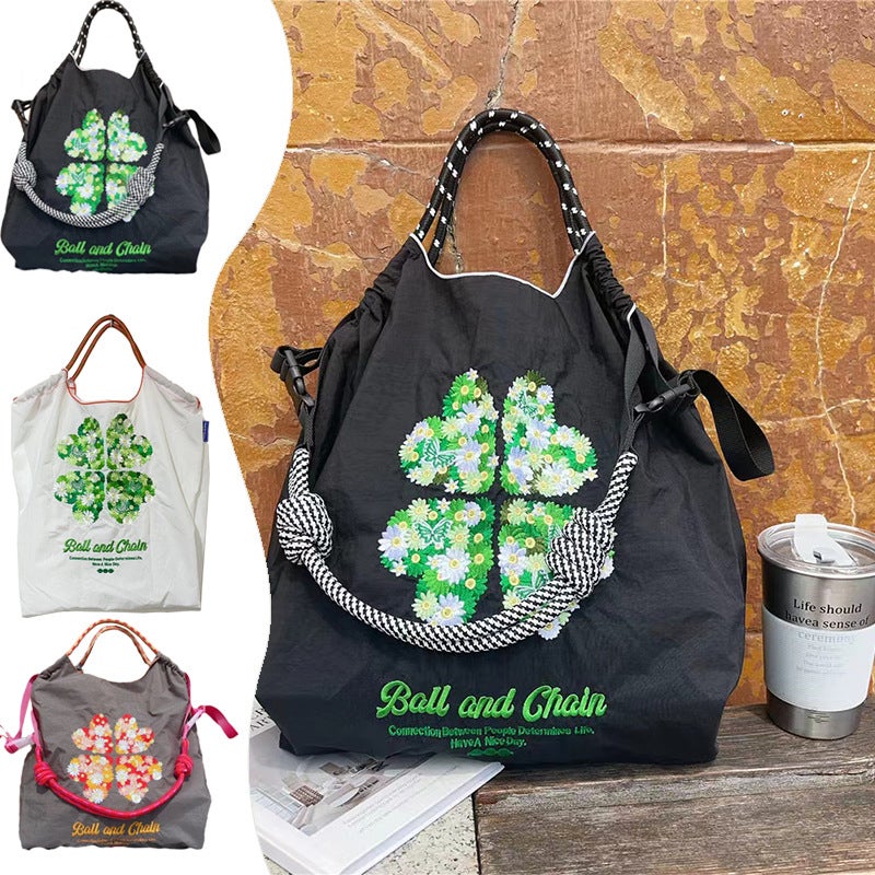 Popular Japanese Ball Chain Clover Embroidered Shopping Bag Niche Commuter Large Capacity Shoulder Bag Fashion - Image 2