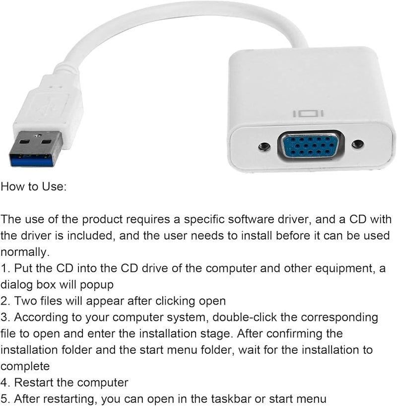 USB 3 0 to VGA Adapter Cable 1080P HD for PC Laptop Monitor TV Multi Display White - Image 3