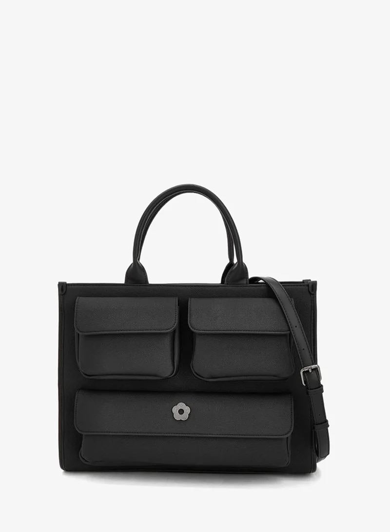Solid Tote Bag With Zip Closure