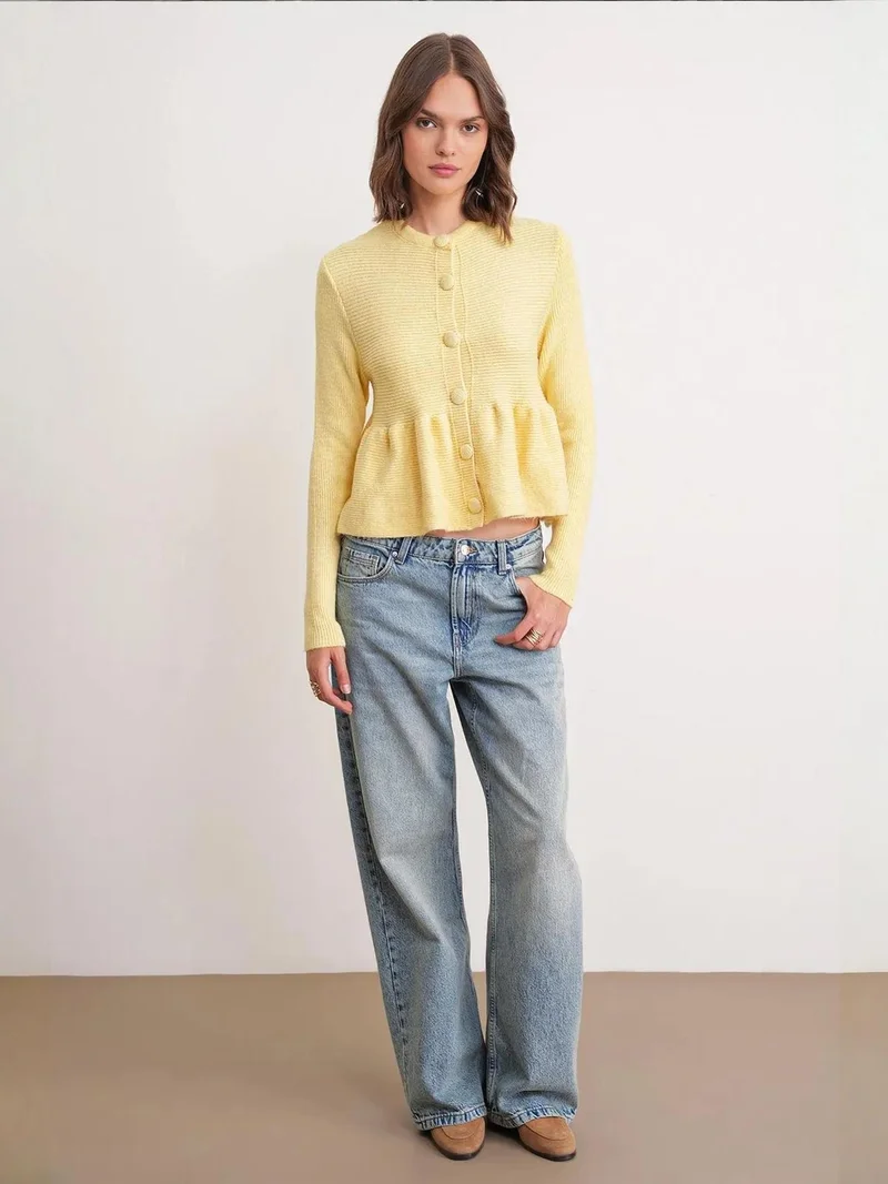 MixRay Mixray Frilly Knitwear Cardigan with Crew Neck