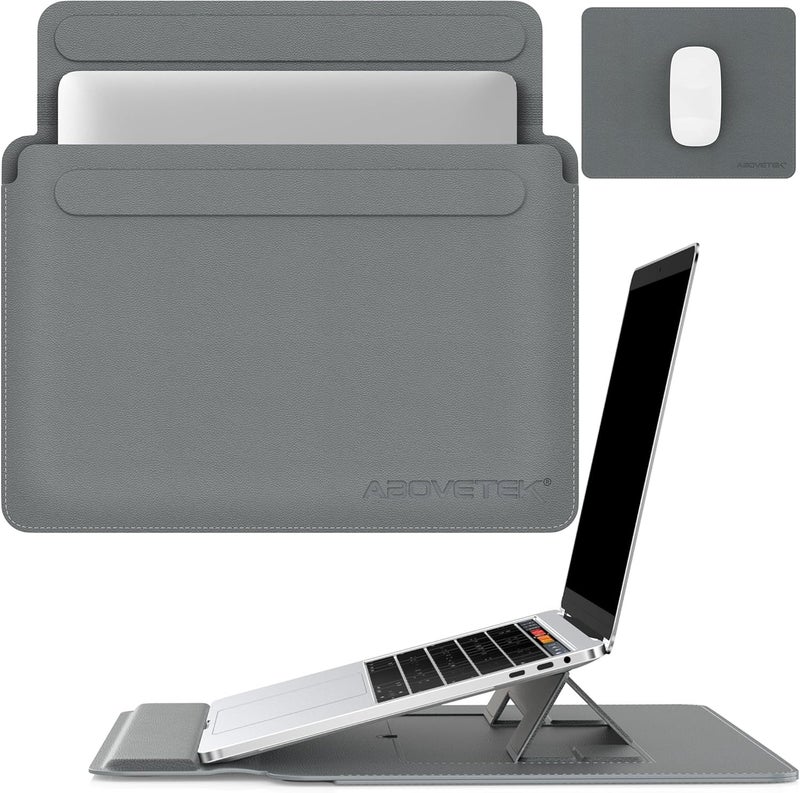 AboveTEK Laptop Bag Sleeve for Computer Expandable Storage, Two Adjustable Angles, Ultra-Slim Stylish, Fits 13"-14" Laptops (Grey) - Image 1