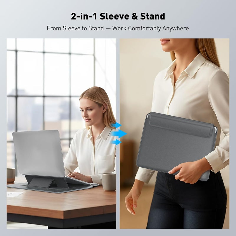 AboveTEK Laptop Bag Sleeve for Computer Expandable Storage, Two Adjustable Angles, Ultra-Slim Stylish, Fits 13"-14" Laptops (Grey) - Image 2