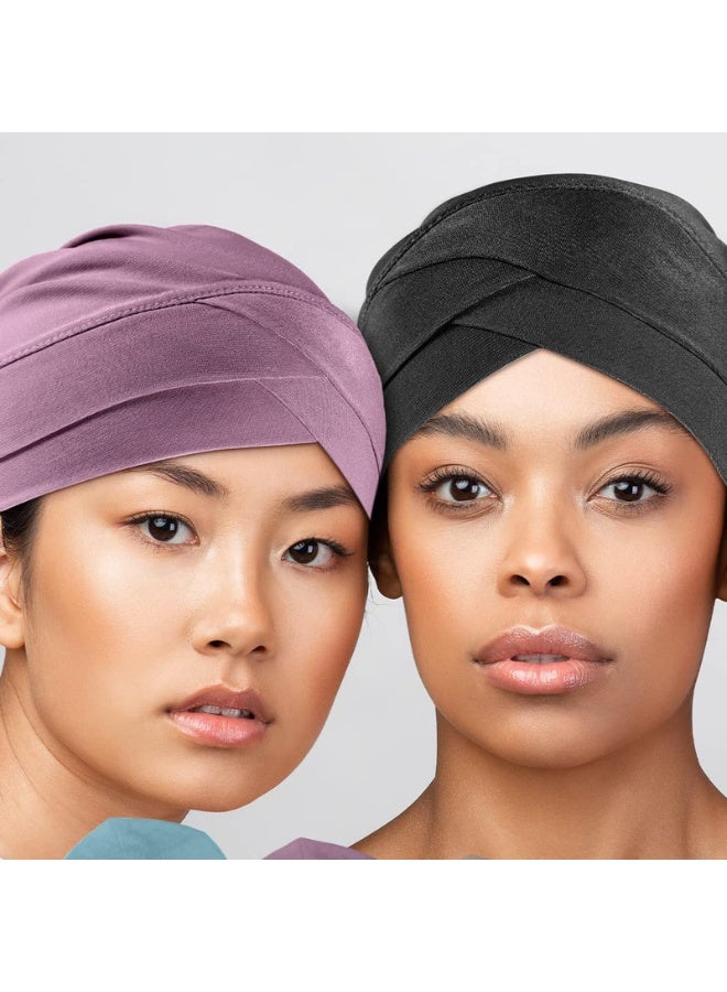4 Pack Turban Head Wrap Cap Set, Cross-Style Design, Polyester-Spandex, 24x22cm, Multi-Color - Image 5
