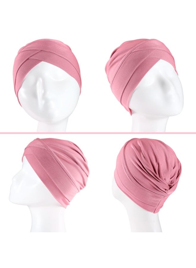 4 Pack Turban Head Wrap Cap Set, Cross-Style Design, Polyester-Spandex, 24x22cm, Multi-Color - Image 4