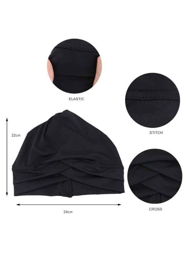 4 Pack Turban Head Wrap Cap Set, Cross-Style Design, Polyester-Spandex, 24x22cm, Multi-Color - Image 2