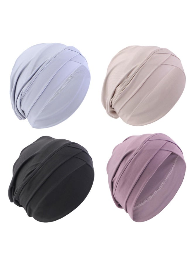 4 Pack Turban Head Wrap Cap Set, Cross-Style Design, Polyester-Spandex, 24x22cm, Multi-Color - Image 1