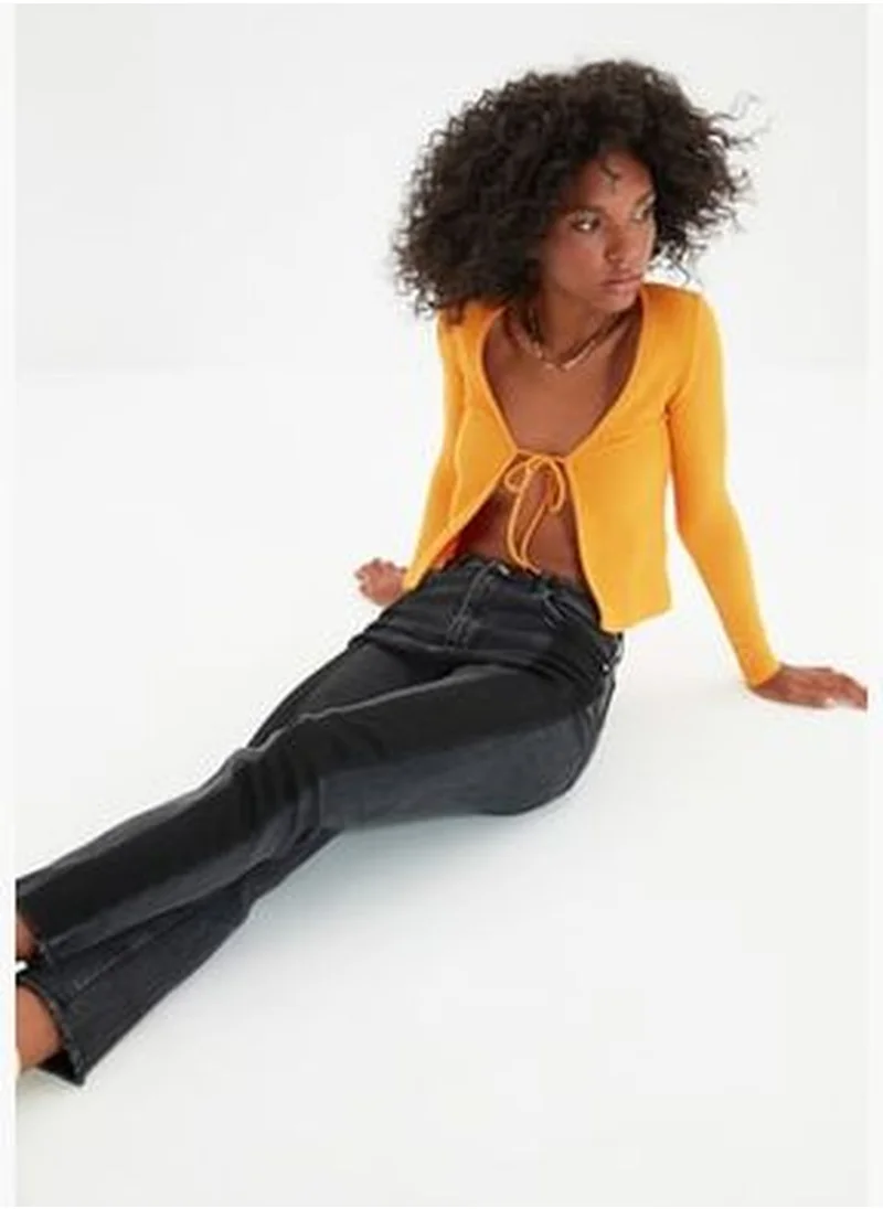 trendyol Black Color Block High Waist Slim Fit Jeans TWOAW21JE0017