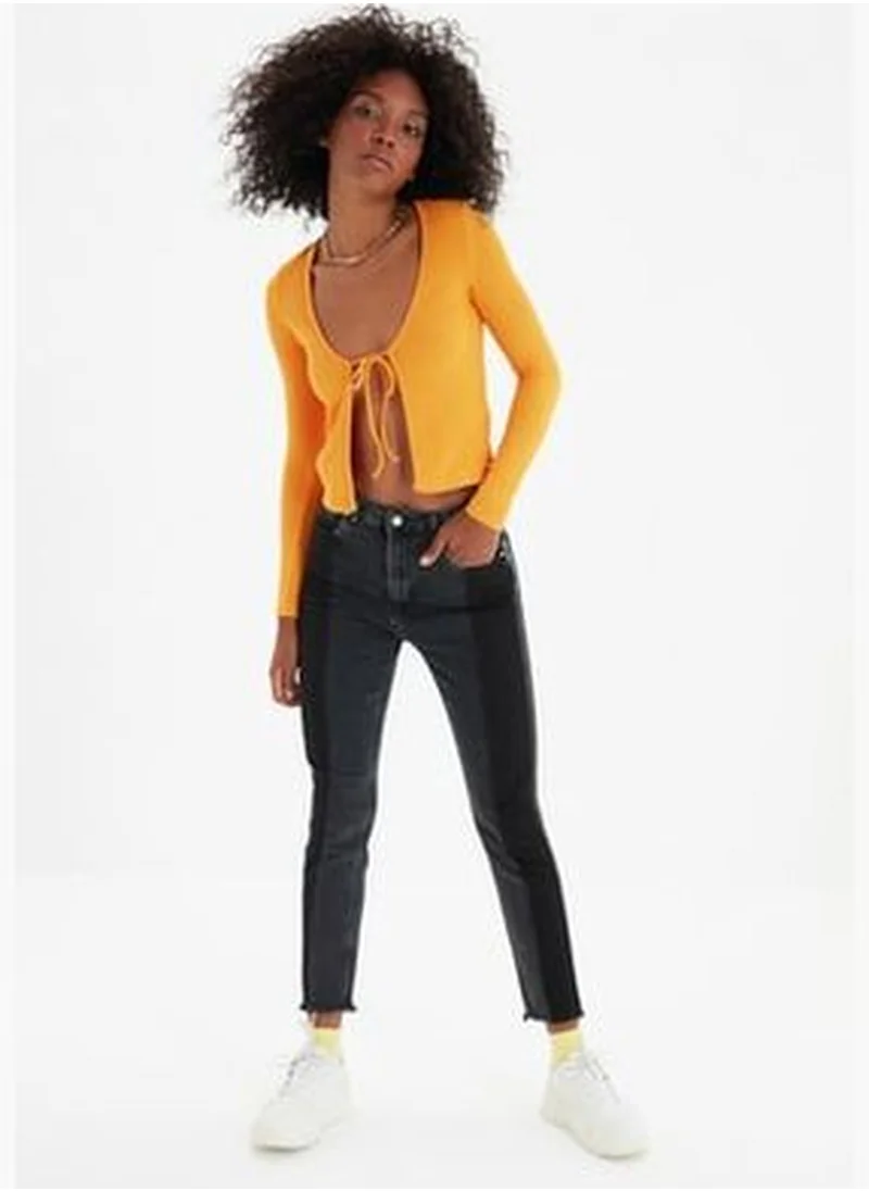 trendyol Black Color Block High Waist Slim Fit Jeans TWOAW21JE0017