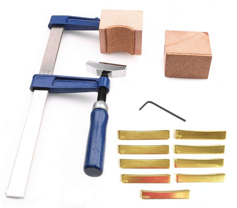 Jiayouy Guitar Bass Fingerboard Fret Press Insert Tool + 9Pcs Radian Fret Press Caul Inserts with 2pcs Wooden Soundhole Cauls, Hex Wrench - Image 1