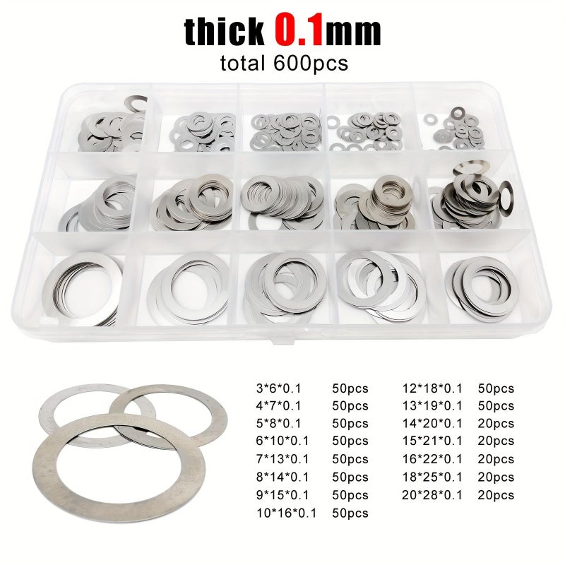 A2 304 Stainless Steel Flat Washer Assortment Kit M3 to M20 0.3mm - Image 1