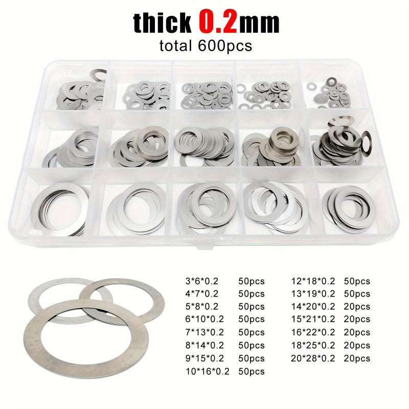 A2 304 Stainless Steel Flat Washer Assortment Kit M3 to M20 0.3mm - Image 3