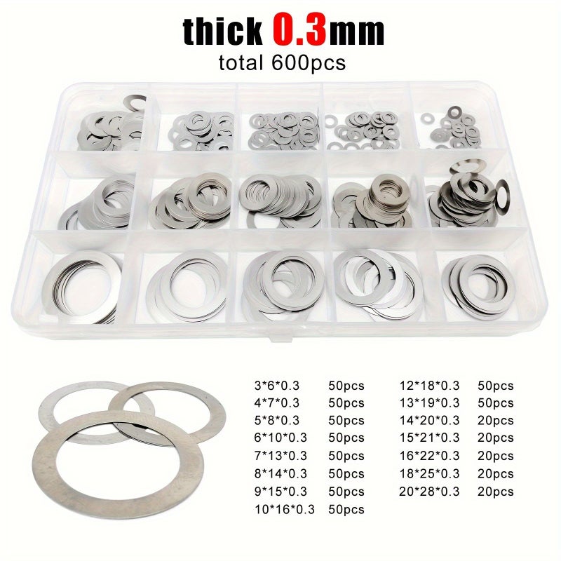 A2 304 Stainless Steel Flat Washer Assortment Kit M3 to M20 0.3mm - Image 4