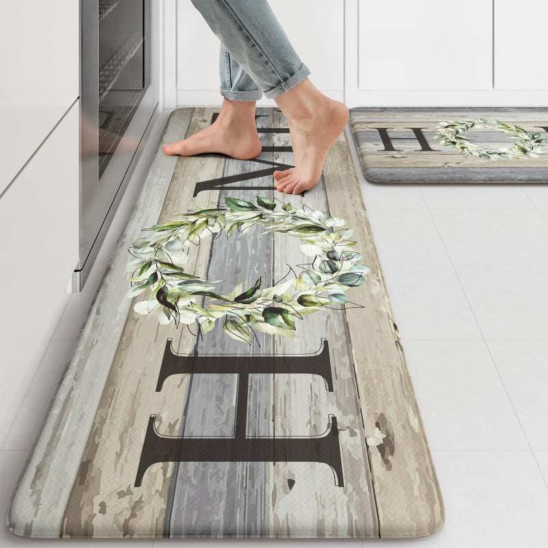 KIMODE Kitchen Mats for Floor 17"x47"+17"x29", Farmhouse Kitchen Rugs Sets of 2, Anti Fatigue Mats for Kitchen Floor, Cushioned Comfort Kitchen Floor Mats for Sink, Laundry, Desk Grey - Image 1