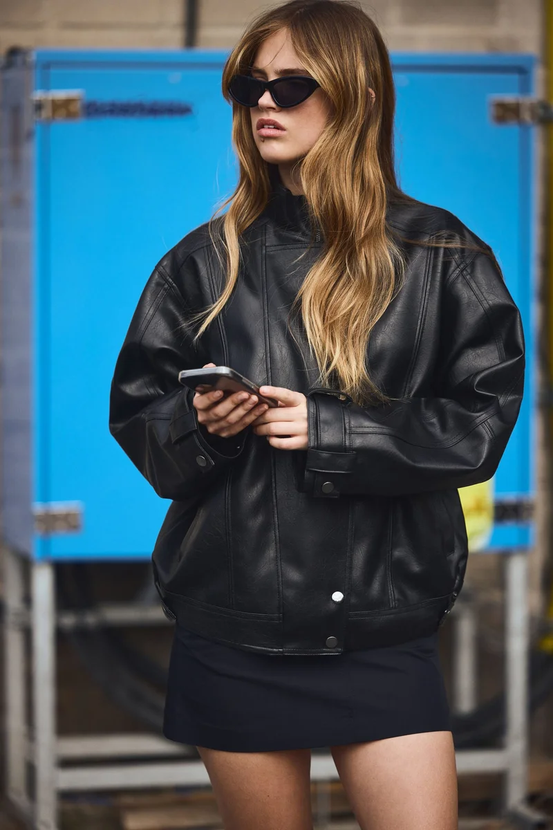 اتش اند ام جاكيت بايكر فضفاض