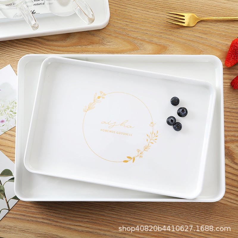 White Plastic Tray Rectangular Tea Tray Household Baking Tray Tea Cup Scandinavian Accessible Luxury Water Cup Storage Melamine - Image 5