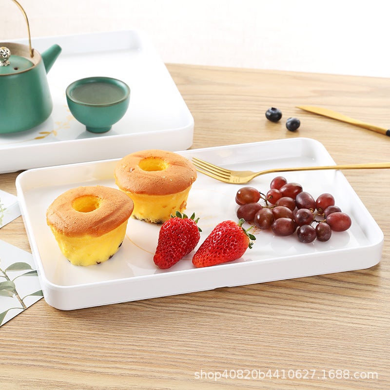 White Plastic Tray Rectangular Tea Tray Household Baking Tray Tea Cup Scandinavian Accessible Luxury Water Cup Storage Melamine - Image 3