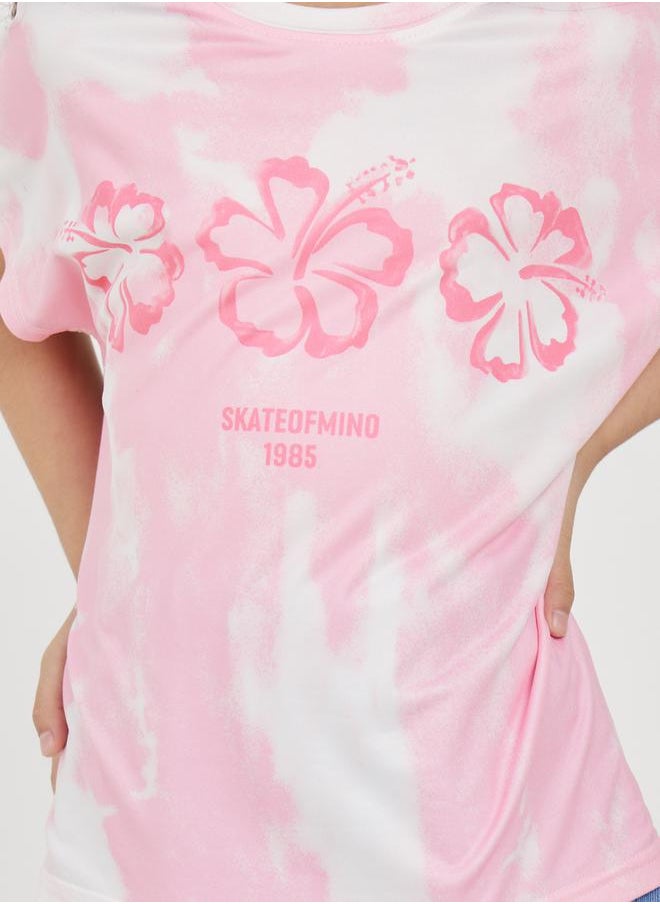 Tie Dye Floral Print T-Shirt