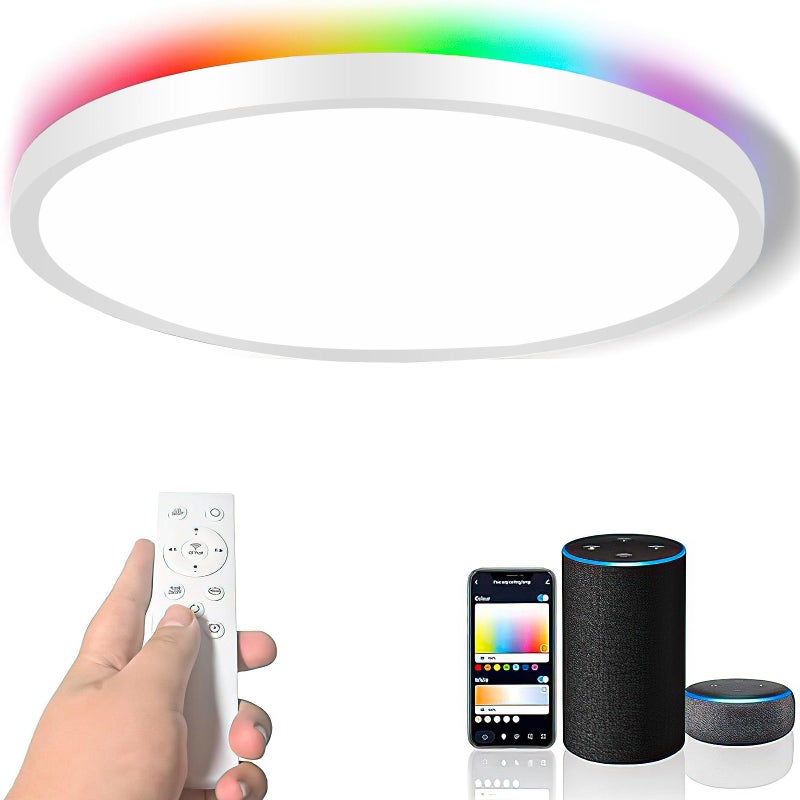 cermug cermug Flush Mount Ceiling Light with Remote Control, 12 Inch 24W RGB LED Ceiling Light Fixture, Compatible with Alexa Google Home, Dimmable WiFi Smart Ceiling Light for Bedroom, Living Room  - Image 1