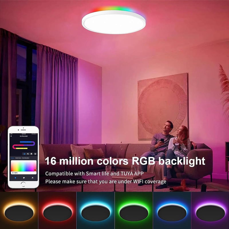 cermug cermug Flush Mount Ceiling Light with Remote Control, 12 Inch 24W RGB LED Ceiling Light Fixture, Compatible with Alexa Google Home, Dimmable WiFi Smart Ceiling Light for Bedroom, Living Room  - Image 2