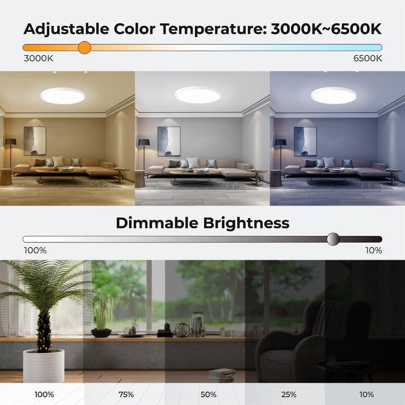 cermug cermug Flush Mount Ceiling Light with Remote Control, 12 Inch 24W RGB LED Ceiling Light Fixture, Compatible with Alexa Google Home, Dimmable WiFi Smart Ceiling Light for Bedroom, Living Room  - Image 4